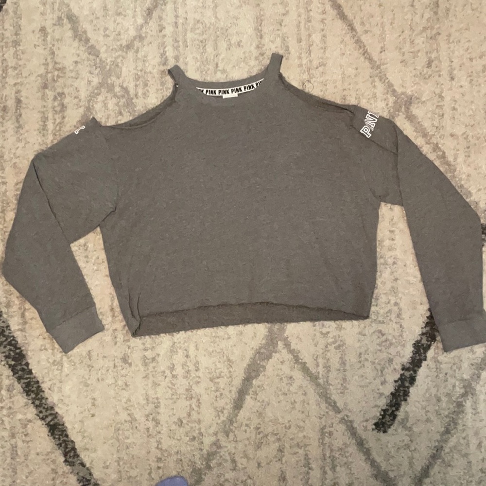 PINK Cropped Sweater with Shoulder Cut Outs